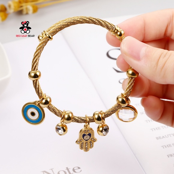 18K Gold Plated Hamsa Evil Eye Bracelet for Daily Wear. - Picture 1 of 8